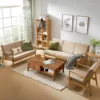 Coffee Table with Dual Storage Shelf, Storage Centerwith Waveform Panel Sliding Door Dining Table for Living Room Apartment 4