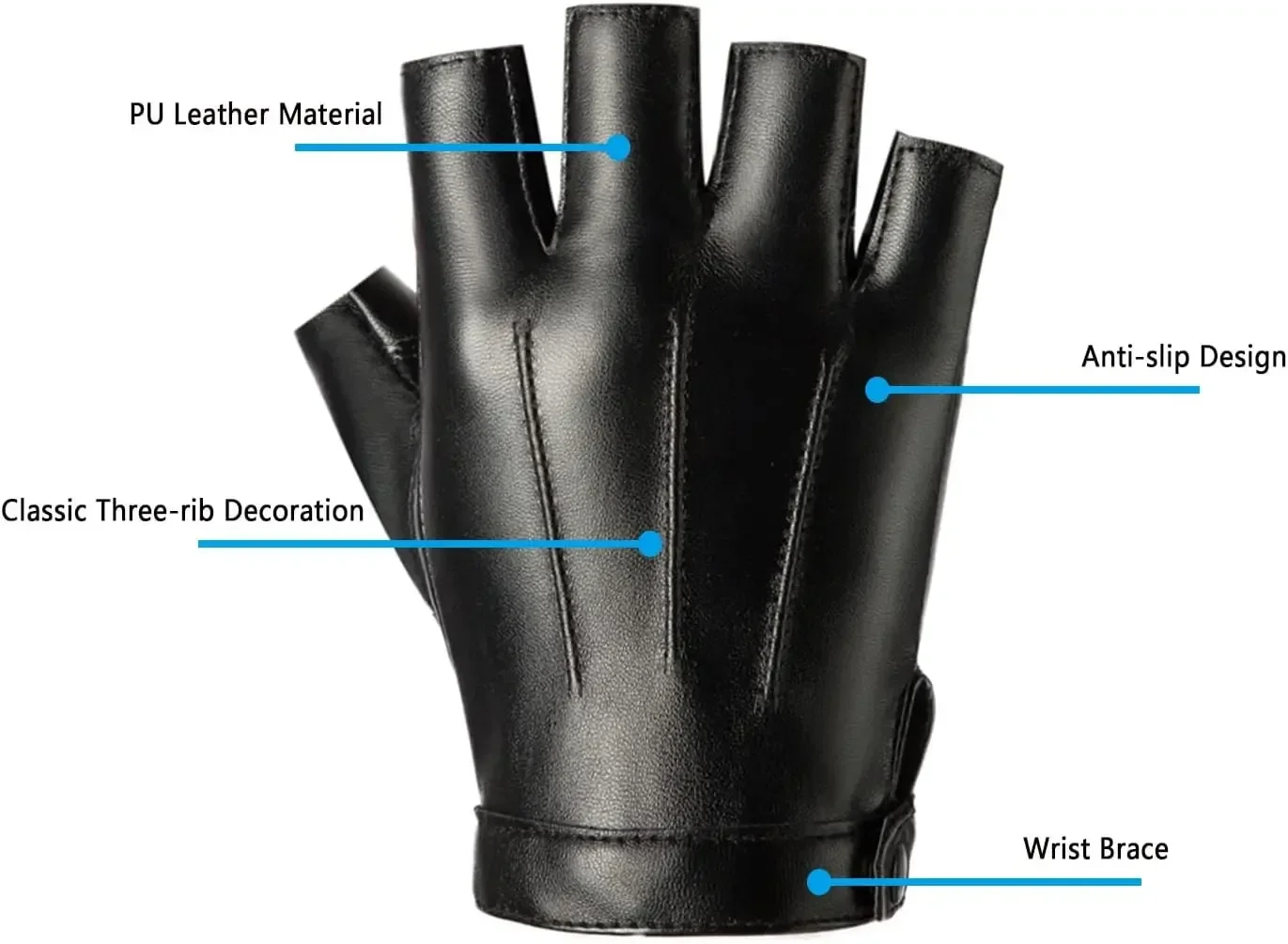 1 Pair Fingerless Cycling Gloves PU Leather Gloves Outdoor Sport Faux with Anti-slip Layer Glove for Driving Motorcyle 4