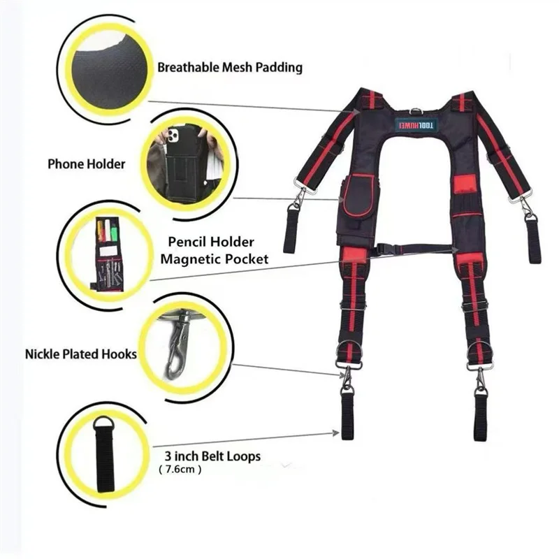 툴후웨이 건설 작업용 서스펜더, 헤비 듀티 작업 도구 벨트 서스펜더, 조절 가능한 스트랩, 내구성 있는 작업 벨트 안전 하네스