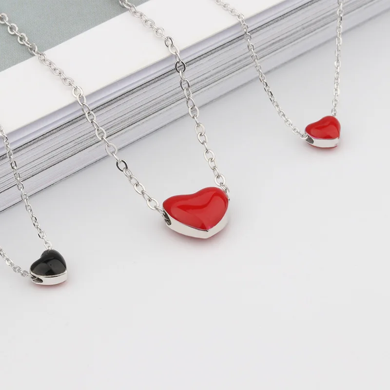 S925 sterling Silver Red Heart Necklace for Women's Jewelry