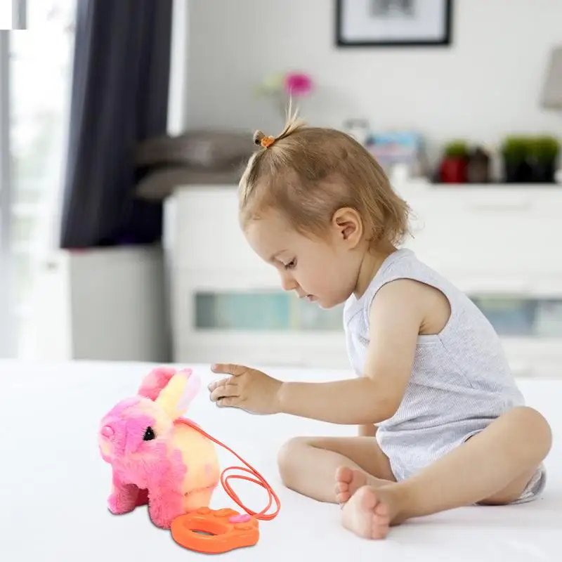 Moving Bunny Toy Stuffed Animal Toy Electronic Animated Rabbit Walking Toy Interactive Walking Animal Toy With Sounds/Rope For 2