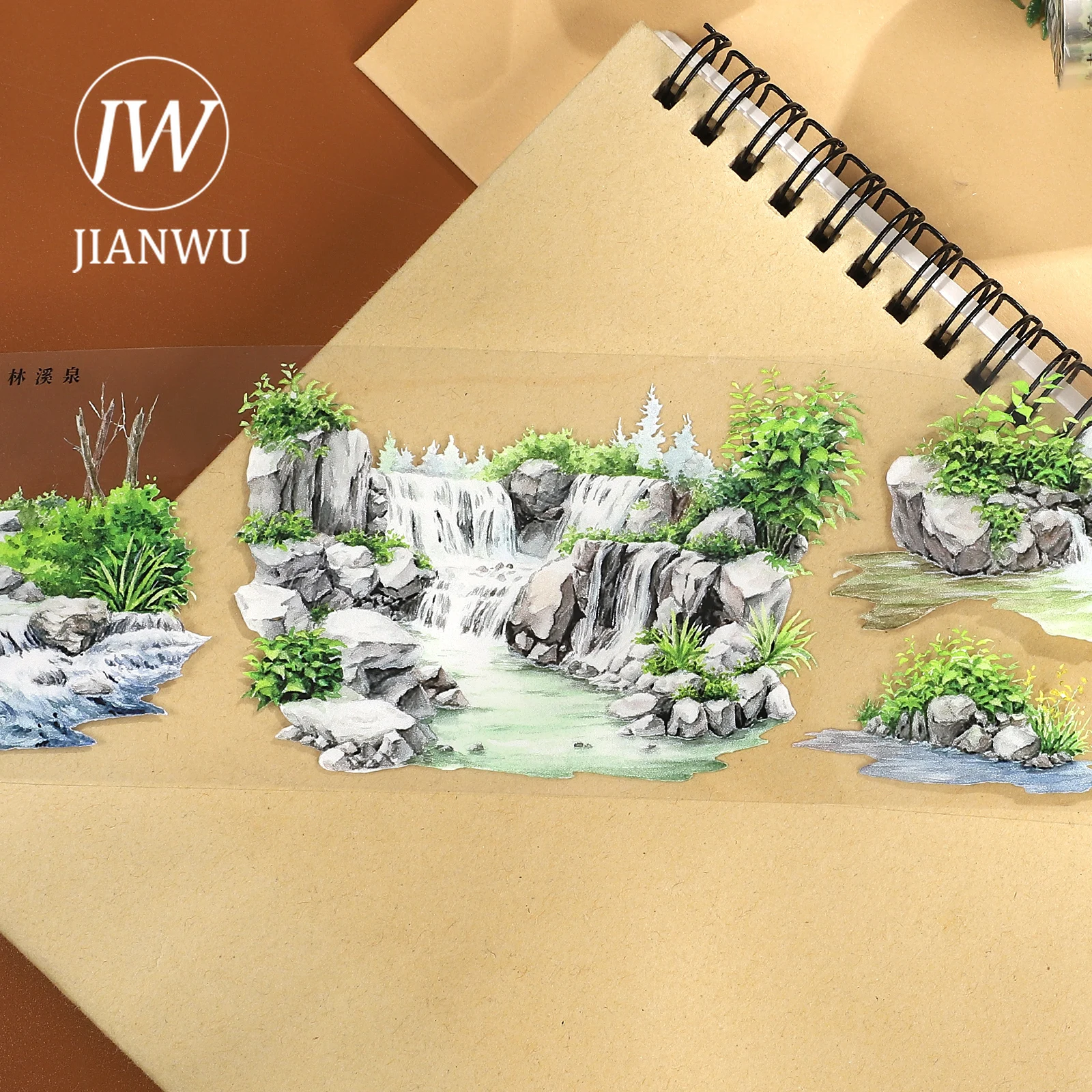 JIANWU 70mm * 5m 빈티지 식물 돌 연못 풍경 재료 콜라주 스크랩북 PET 테이프 크리 에이 티브 DIY 저널 문구