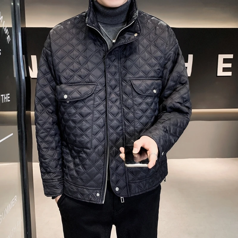 Casual Warm Cotton-Padded Jackets 2023 Autumn Winter Fashion Stand Collar Black Color Thicken Parkas Streetwear Slim Down Coats