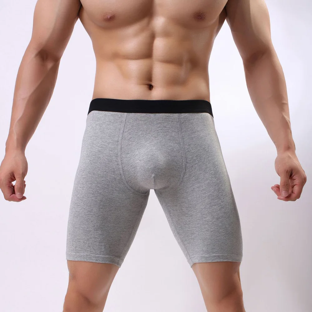 

Boxer Shorts Men Long Leg Gay Pouch Underwear Men's Cotton Solid Breathable Sports Boxers Knickers Underpants Swimwear Man