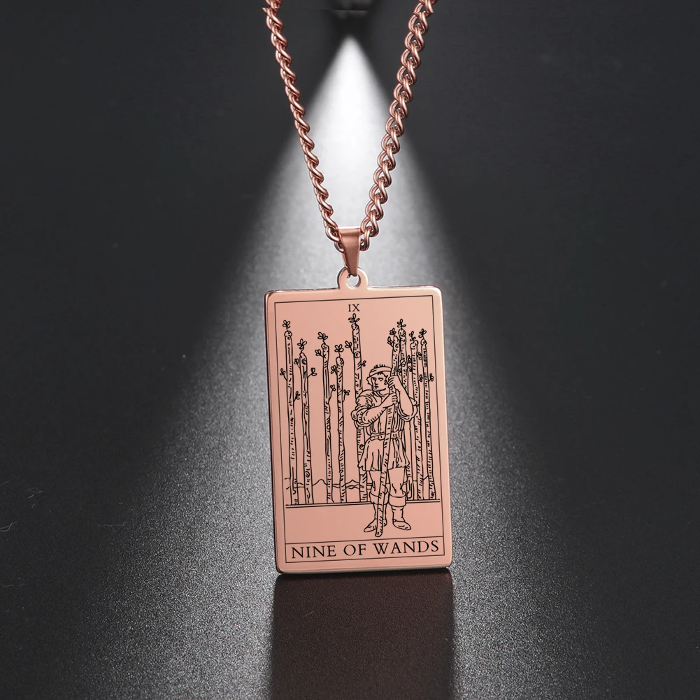 Dawapara Zauberstäbe Tarot Karte Vintage Amulett Anhänger Halskette Link Kette Talisman Halsketten Edelstahl Schmuck Goldene Schwarz – Detail 23