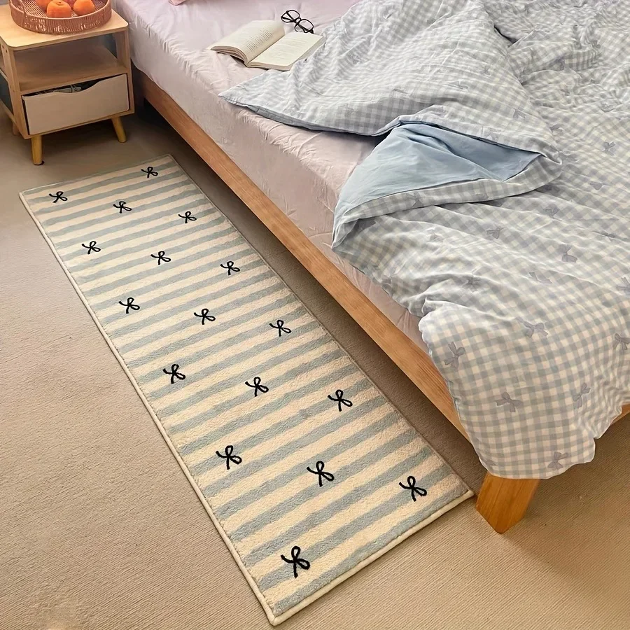 Bowknot Floor Mat Minimalist Carpet Non-slip Foot Mats Bedroom Long Carpets Bow Cute Home Decoration Girls Children Room Rug