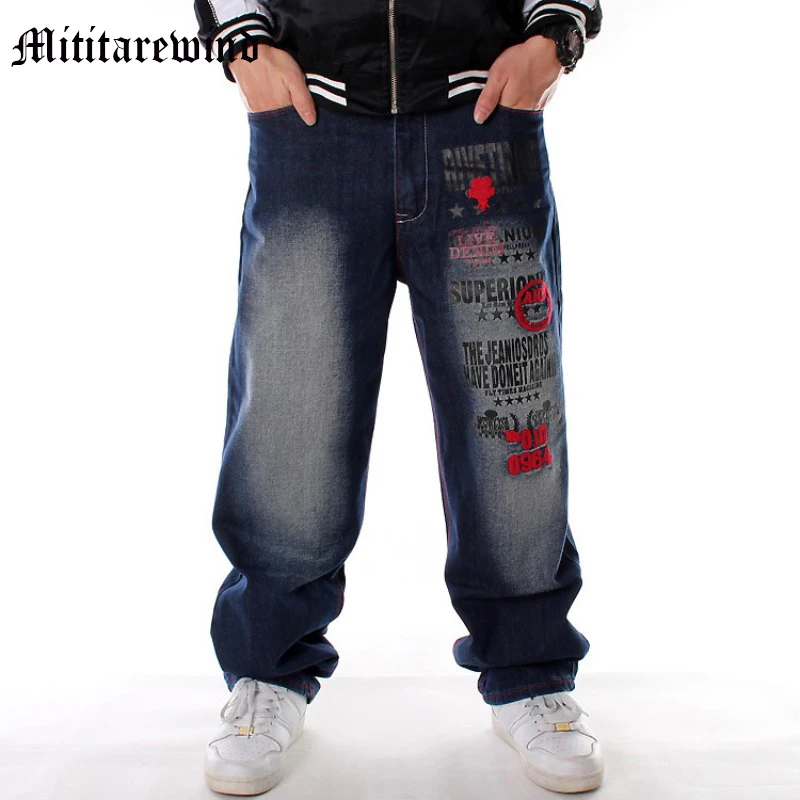 

Hip Hop Letter Print Men's Jeans Oversize Loose Baggy Casual High Street Board Pants Denim Y2k Fashion Trousers Vintage Youth