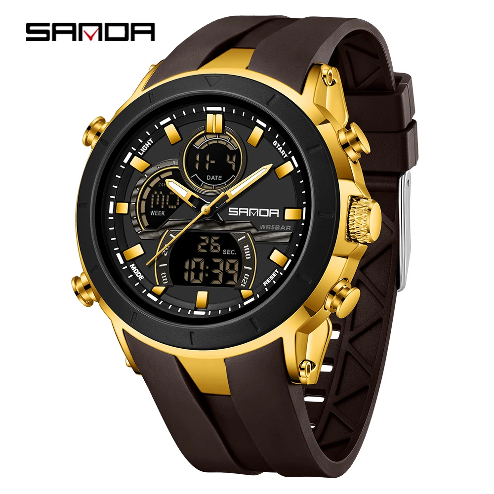 Men's Dual Display Waterproof Sports Watch with Large Dial and Luminous Features