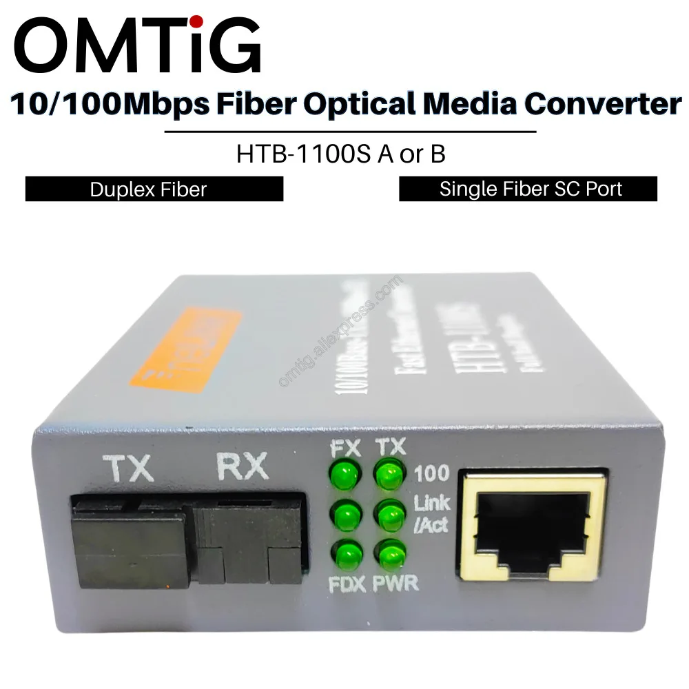 1 Pz Htb-1100S Convertitore Multimediale Ottico 10/100Mbps Rj45 Convertitore Porta Sc In Fibra Duplex Monomodale 25Km