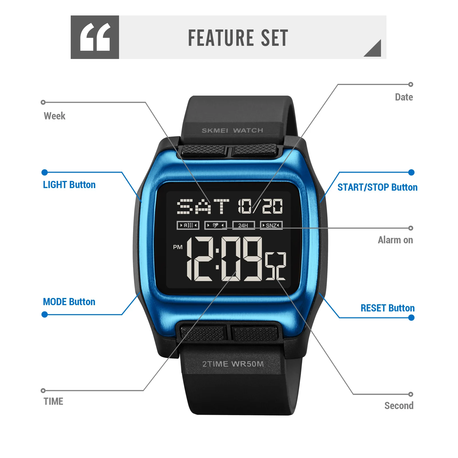 SKMEI Japan Digital movement Countdown Wristwatch For Mens 5Bar Waterproof back Light Display Chrono Watches Clock reloj hombre