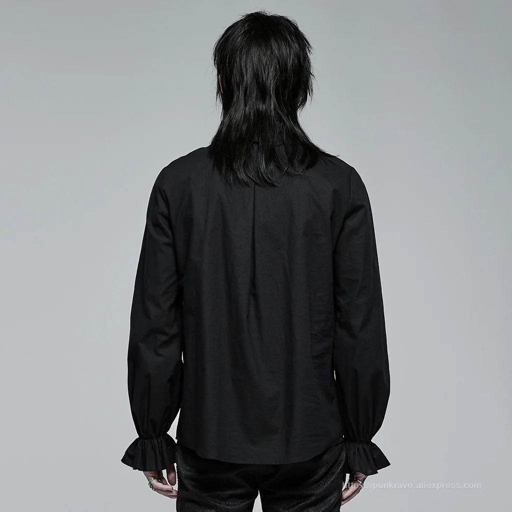 PUNK RAVE Men's Gothic Skeleton Embroidered Lace Long Sleeve
