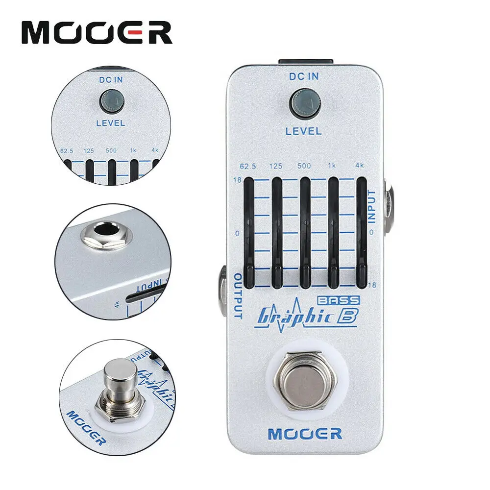 

Mooer Pedal Bass Electric Guitars Tuner Effector Graphic B Bass Equalizer Guitar Effect Pedal True Bypass 5-Band Graphic Eq