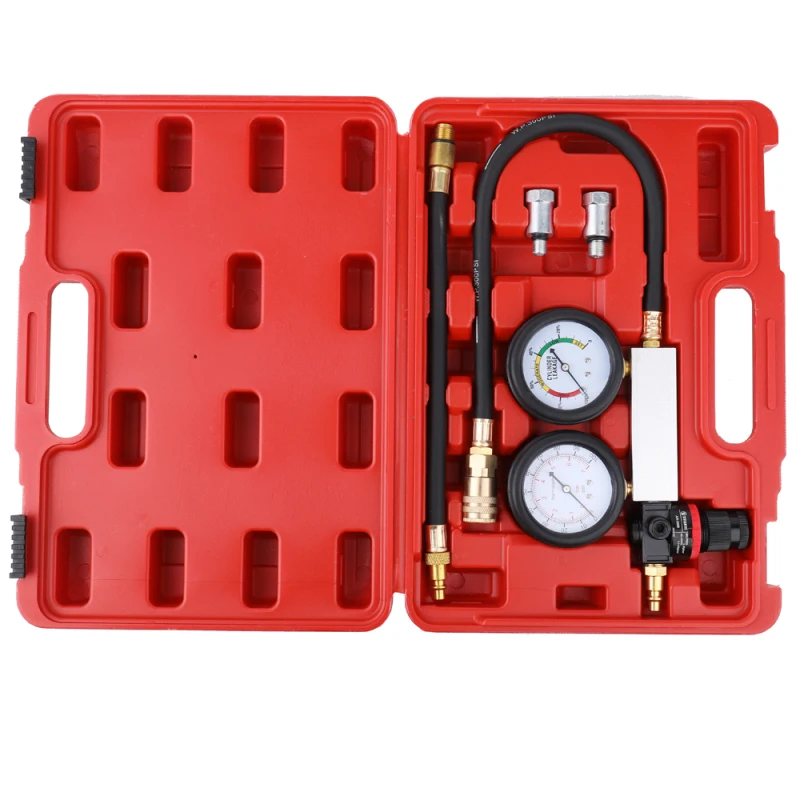 Auto Cylinder Leak Tester Compression Leakage Detector Kit Set Petrol Engine Gauge Tool Kit Double Gauge System with Case
