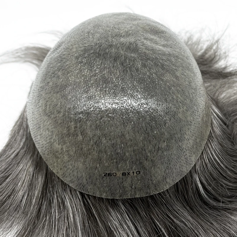 Grey Hair V looped Remy Human Hair Thin PU Toupee Thin Skin Base Hair Piece For Men