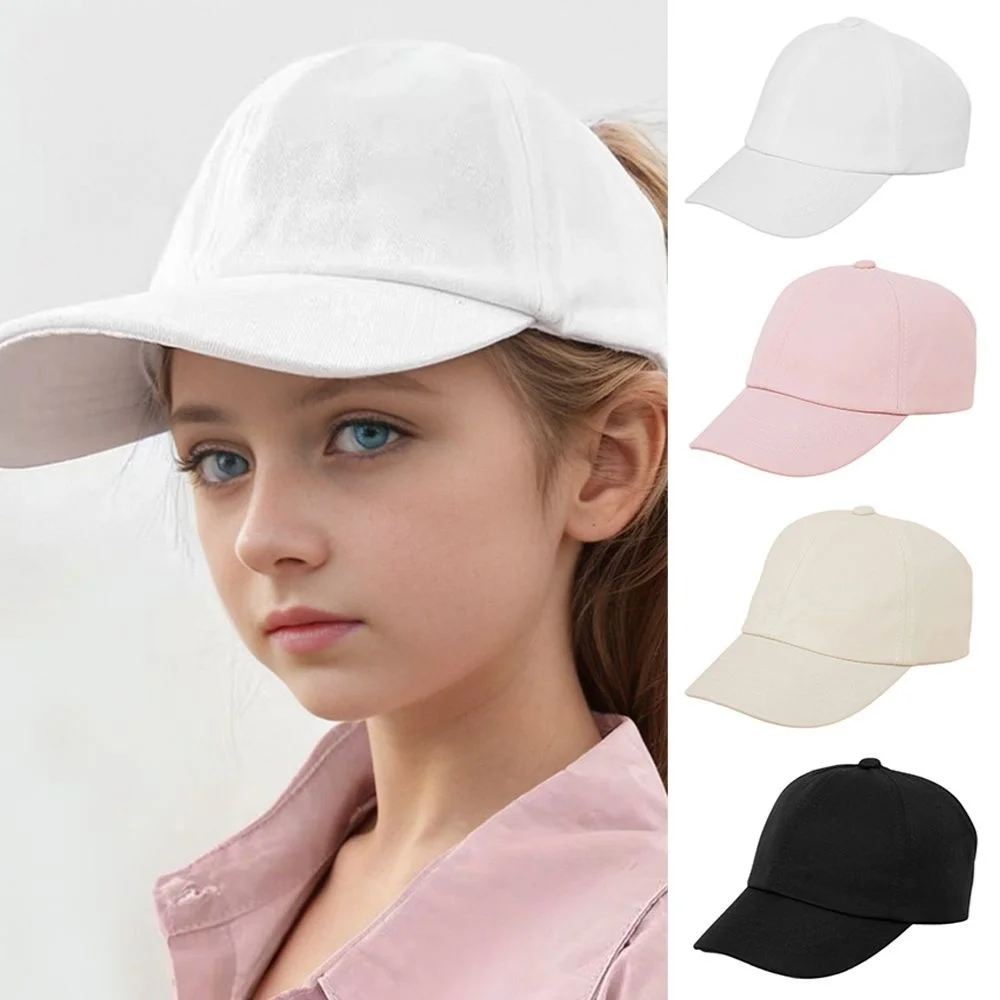 Fashion High Ponytail Hat For Kids Girls Adjustable Baseball Caps Solid Color Travel Caps Summer Sun Hat Children Peaked