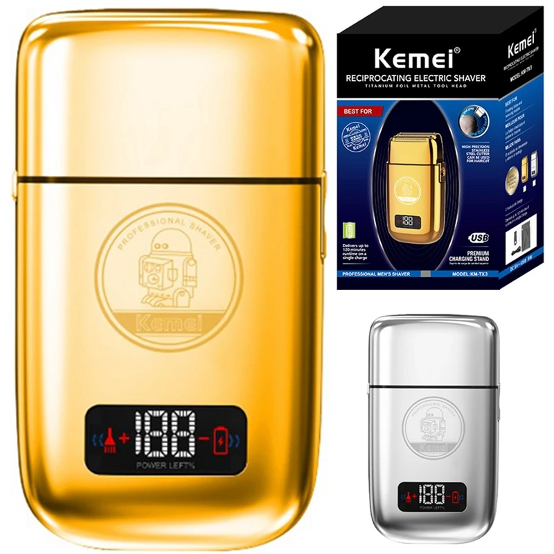 Original Kemei Metal 5-Speed Electric Shaver For Hair Beard Rechargeable Bald Shaving Machine For Men Fade Finishing Tool Shaper