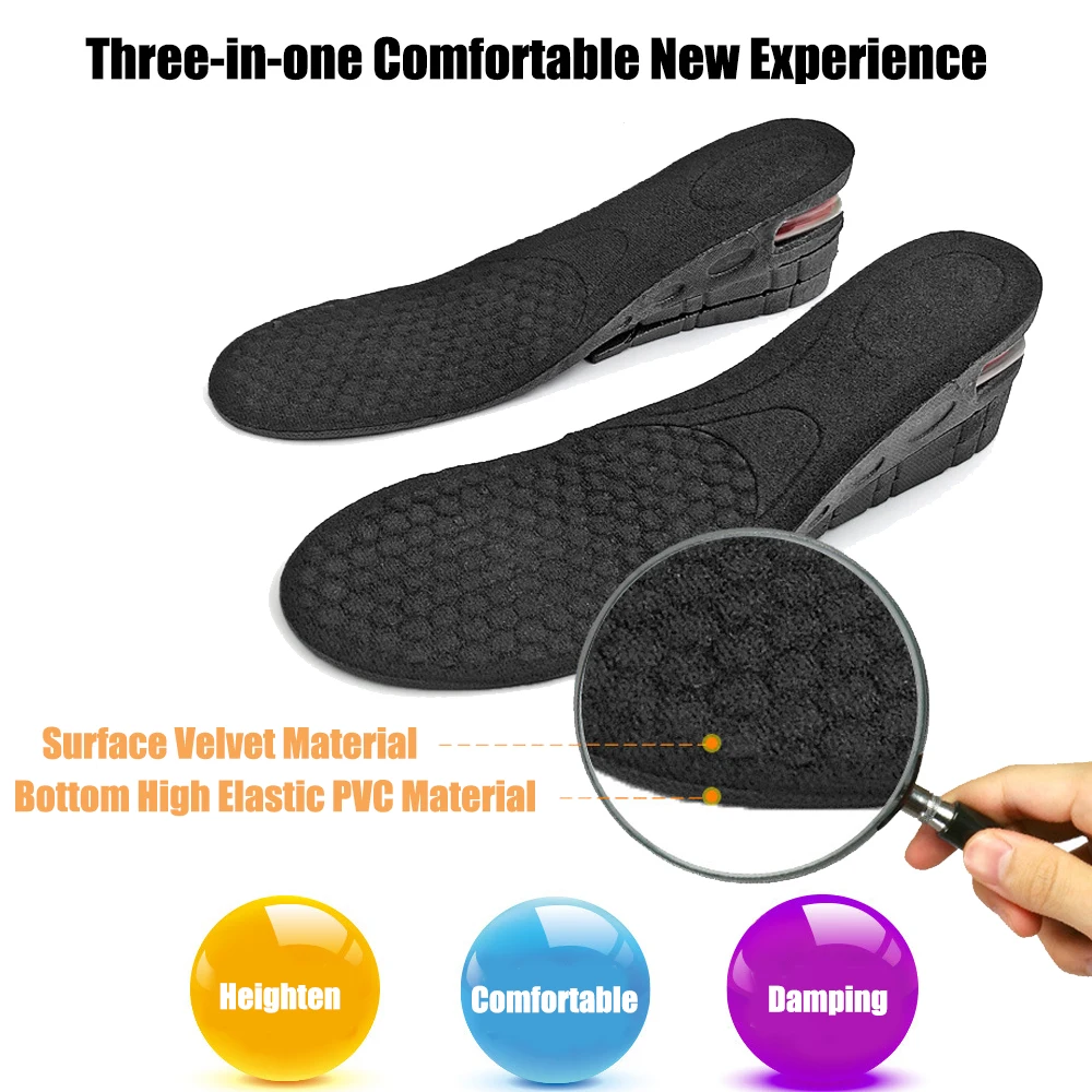 Höhenerhöhungs-Einlegesohlen für Schuhe, Herren und Damen, Luftpolster, stoßdämpfende Sohle, verstellbare Fersenlift-Einlagen, erhöhte Schuhpolster – Detail 2