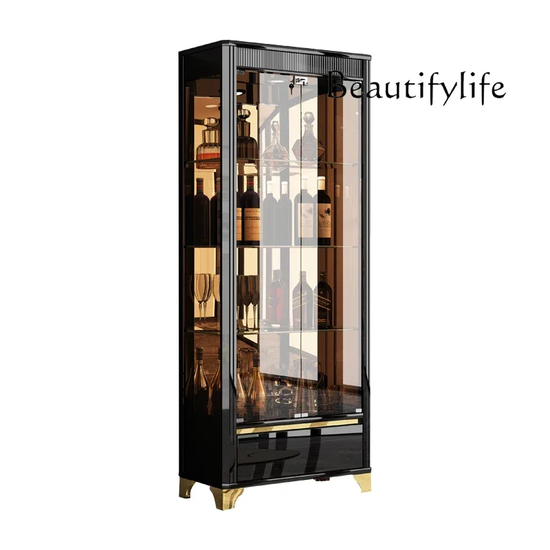 

Double Door Glass Wine Cabinet Paint Wall Display Cabinet Living Room Locker Light Luxury TV Side Cabinet
