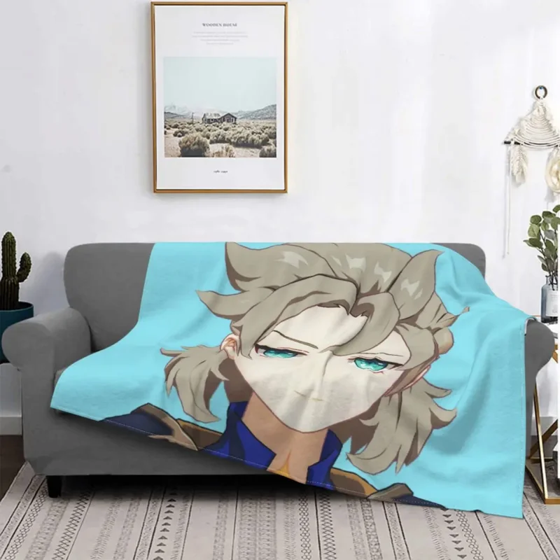 

Smug Albedo Plaid Genshin Impact Blanket Coral Fleece Plush Decoration Anime Cute Super Soft Throw Blankets for Home Bedroom