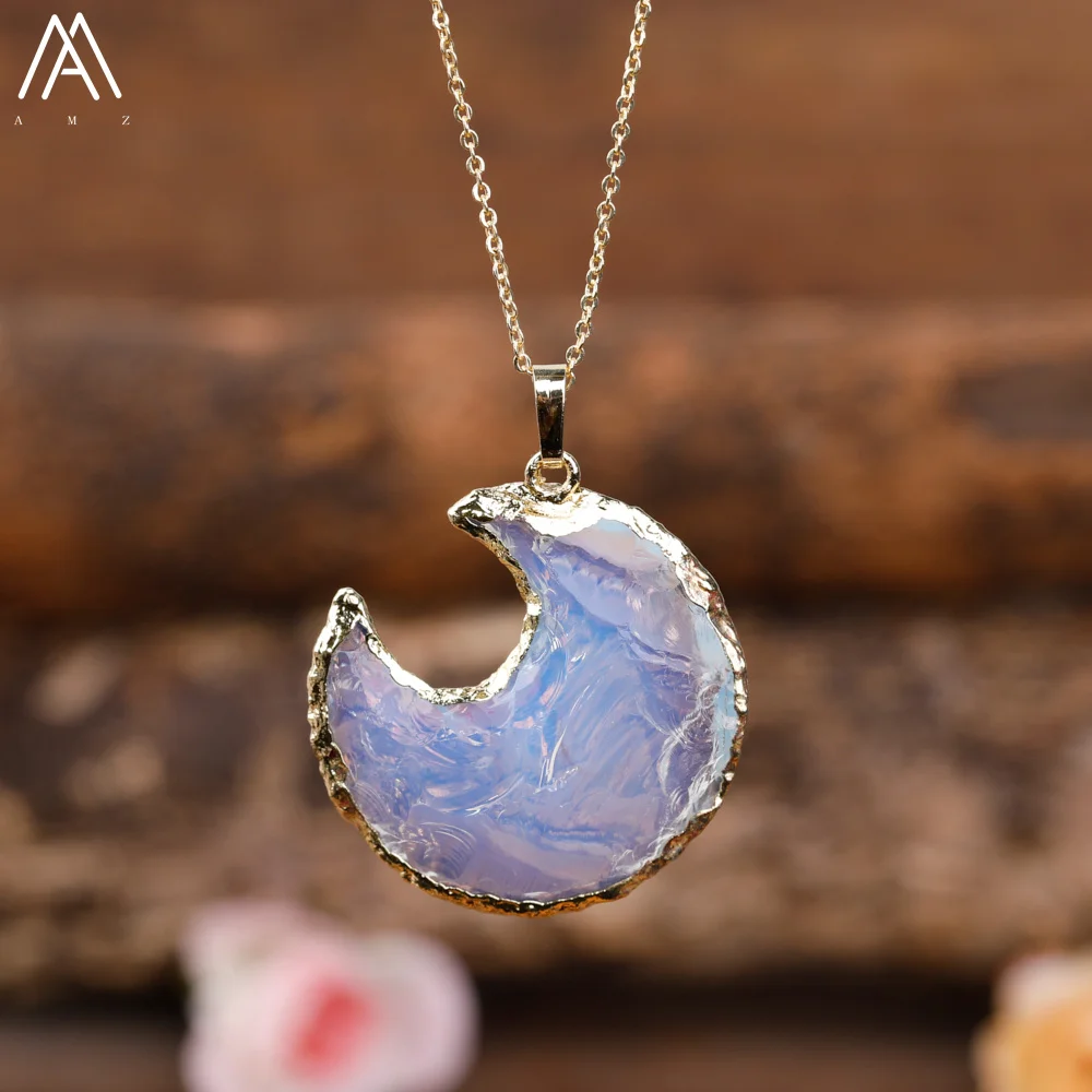 Luxurious Fashionable Variety Zircon Pendant Gold Plated Jewelry Natural  Opal Blue Star Moon Necklace - AliExpress