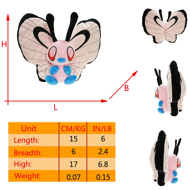 thumbnail image 1 of Pokemon Butterfree Peluche Plush Toy Shiny Butterfly Adorable Soft Stuffed Doll Pocket Monster Animals Collection Birthday Gift, 1 of 5