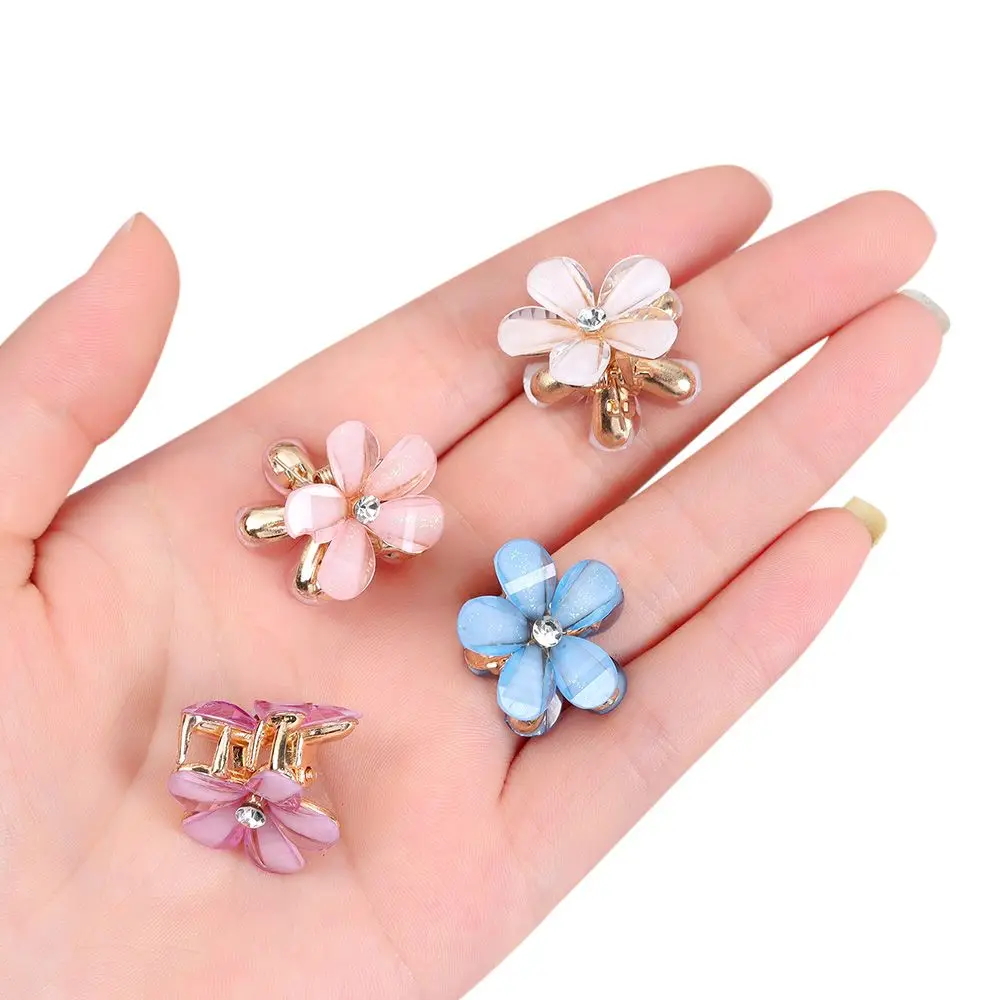 Hair Clamps Mini Hairpin Barrettes Ponytail Hair Accessories Crystal Flower Headdress Small Claw