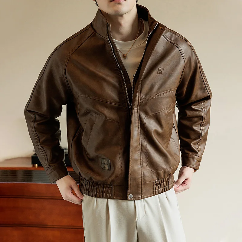 Lederjacke Männer Bomber Mäntel Herbst Motorrad Plus Größe 6XL 7XL 8XL Oversize Marke Retro Hippie Schwarz Komfort Hohe Qualität – Detail 38