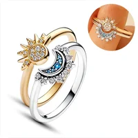 2pc/set Summer Couple Ring Set Sky Blue Sparkling Moon and Sun Ring 2024 New Women's Stackable Finger Set Engagement Jewelry - Image 3
