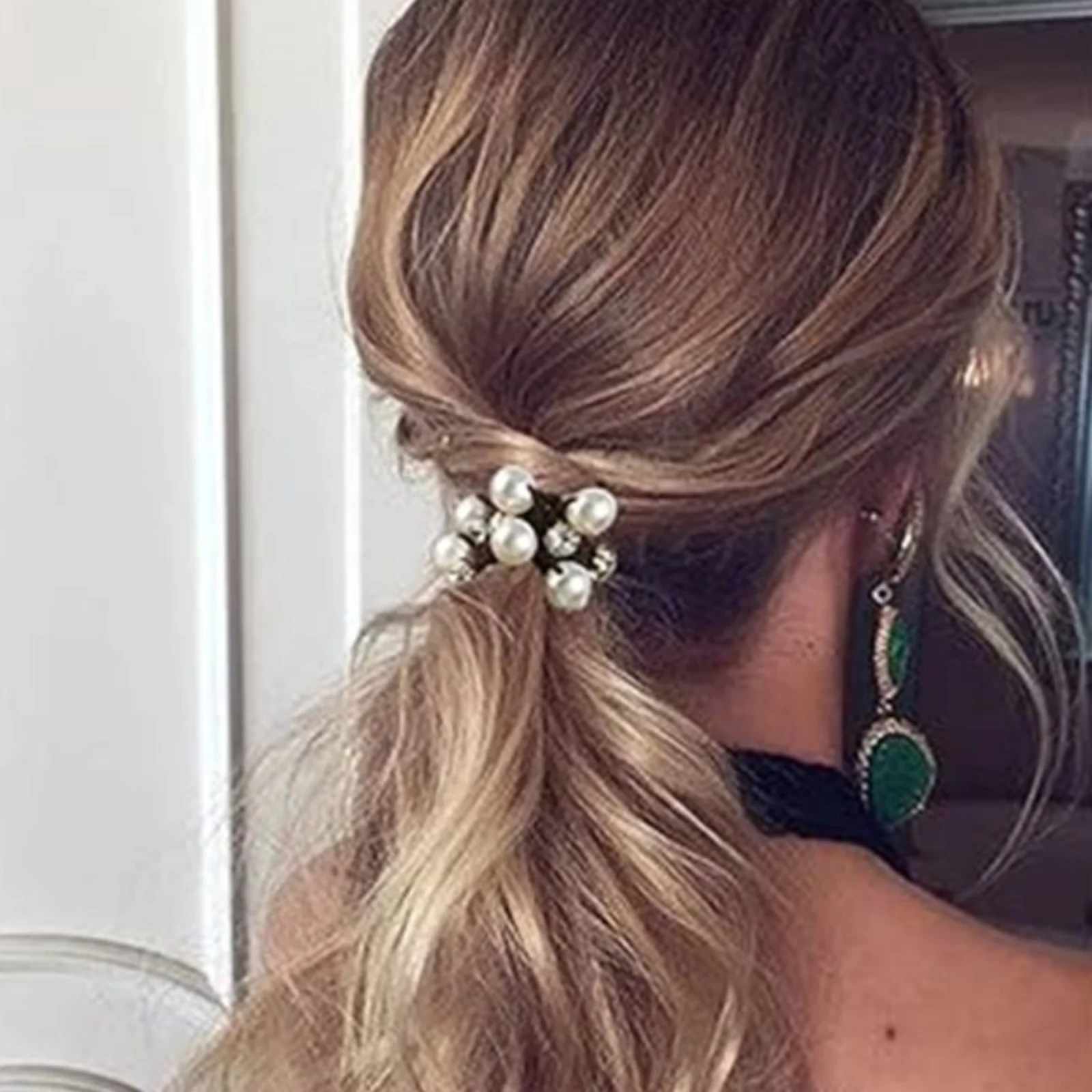 1Pc Pearl - Studded Hair Scrunchies for Women, Sparkling Rhinestone Elastic Hair Bands, Elegant Hair Decor