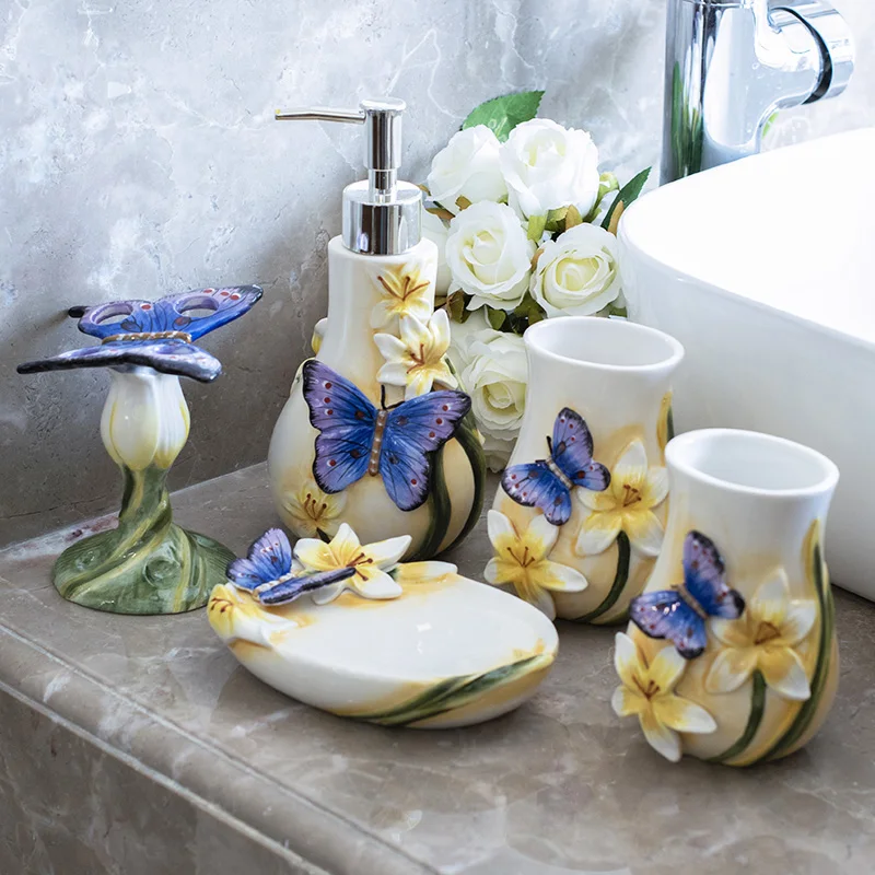 Bathroom kit Ceramic 5-piece set Sanitary ware Sanitary ware 5-piece set Washing utensils Butterfly Dance Xinlan toiletries Bath