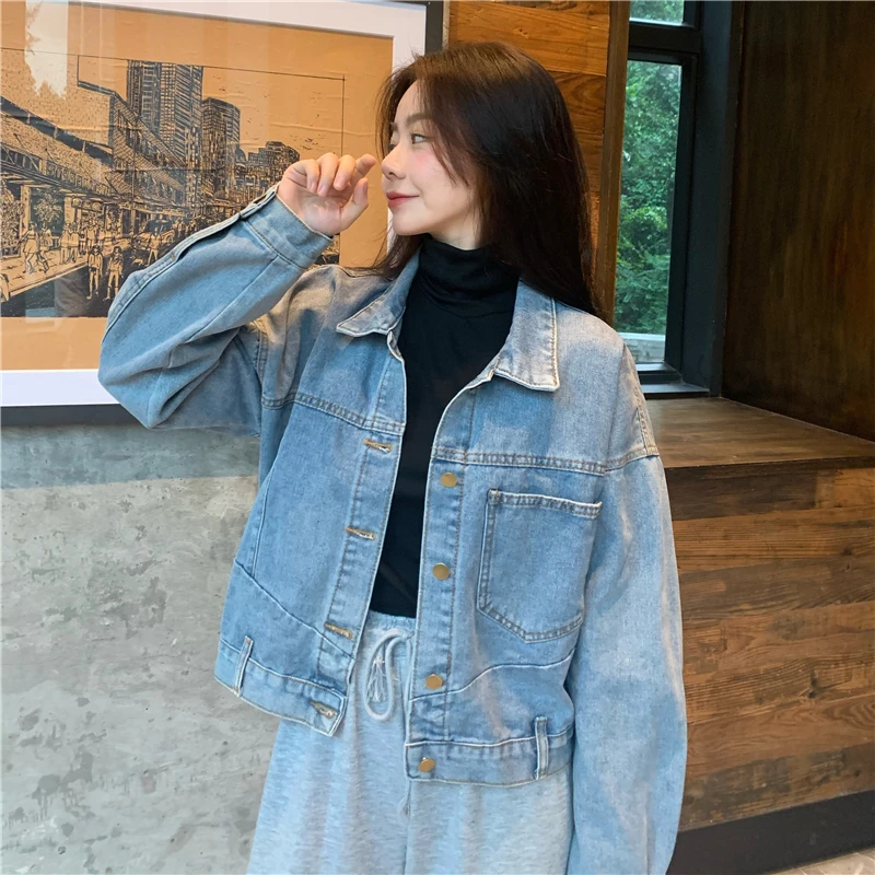

2023 New Autumn Long-sleeved Denim Loose Oversized Women's Korean Jacket Free Shipping