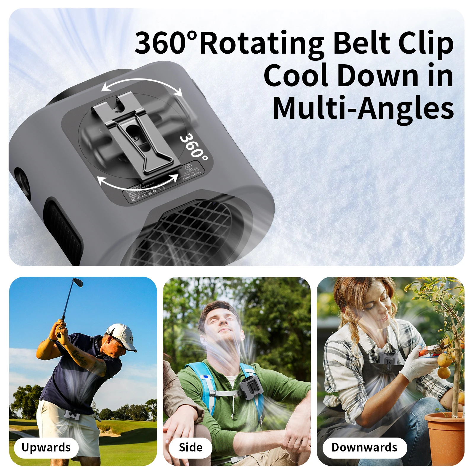 14500mAh Portable Waist Fan 360&deg; Rotating Belt Clip Hanging Neck Fan Strong Wind with Power Bank LED Lighting For Outdoor Sports neck fan