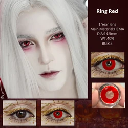 Vivid Halloween Red Cosplay Contact Lenses - 14.5mm Yearly Soft High - Quality (Double ring red)