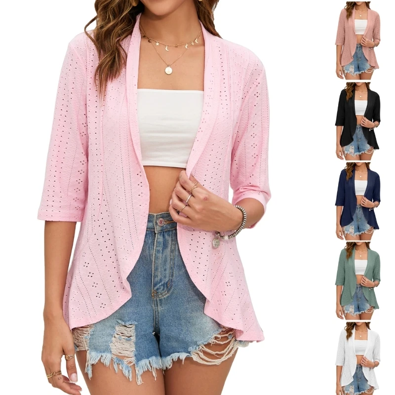 

Womens 3/4 Sleeve Cardigans Sweater Jackets Open Front Shrugs Solid Color