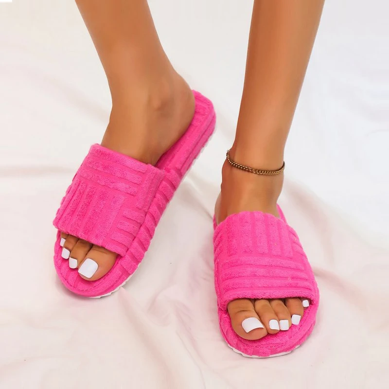 

2022 Women Slippers Peep Toe Thick Sole Trendy Embossed Cotton Slippers Home Comfortable Shoe Indoor Slippers Flat Ladies Slides