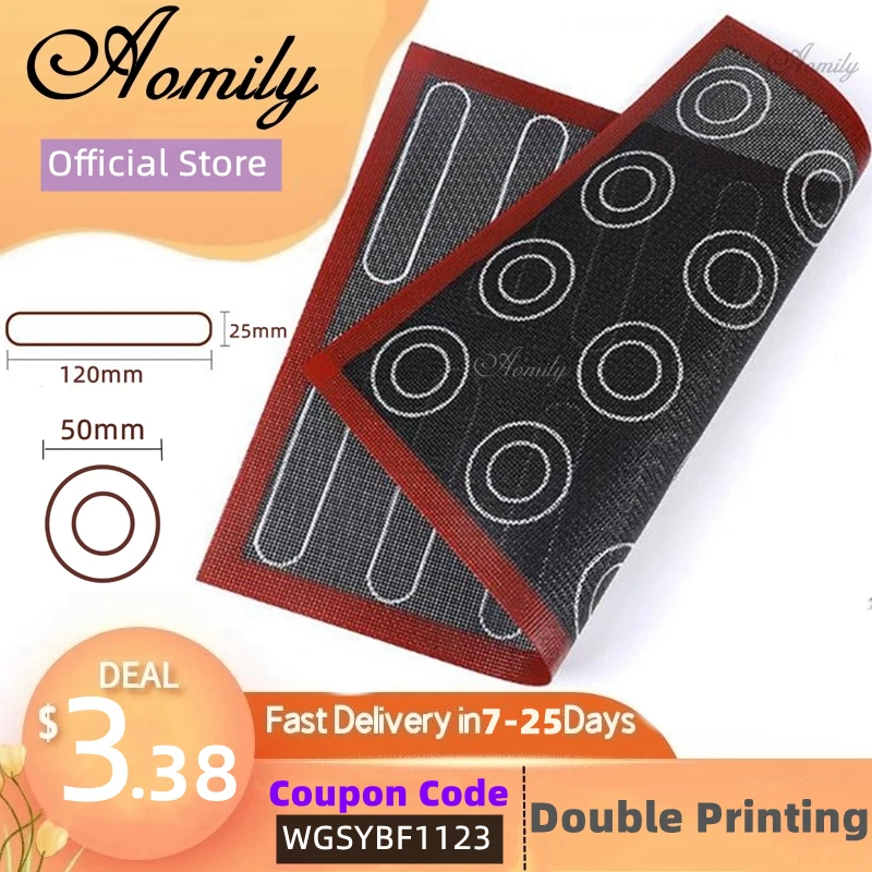 Aomily Silicone 30x40cm Double Sided Printing Macaroon and Puff Baking Mat  Non Stick Pastry Oven Cake Perforated Sheet Liner Mat