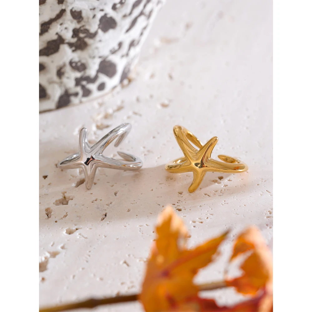 Yhpup Size 7 Stainless Steel Starfish Ring for Women