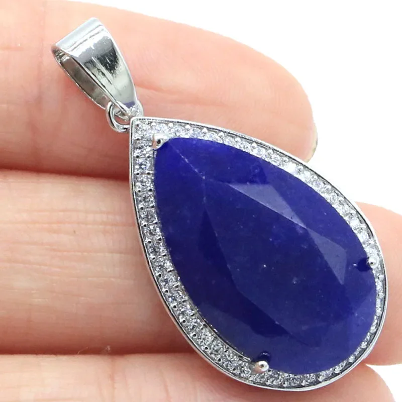 5g Real Customized 925 Solid Sterling Silver  PENDANT Drop Shape Real Blue Sapphire Real Red Ruby Green Emerald White CZ Bride W