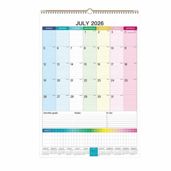 Calendario da parete creativo con foro per appendere, calendario da parete floreale colorato, 18 mesi, agenda portatile in inglese, organizer