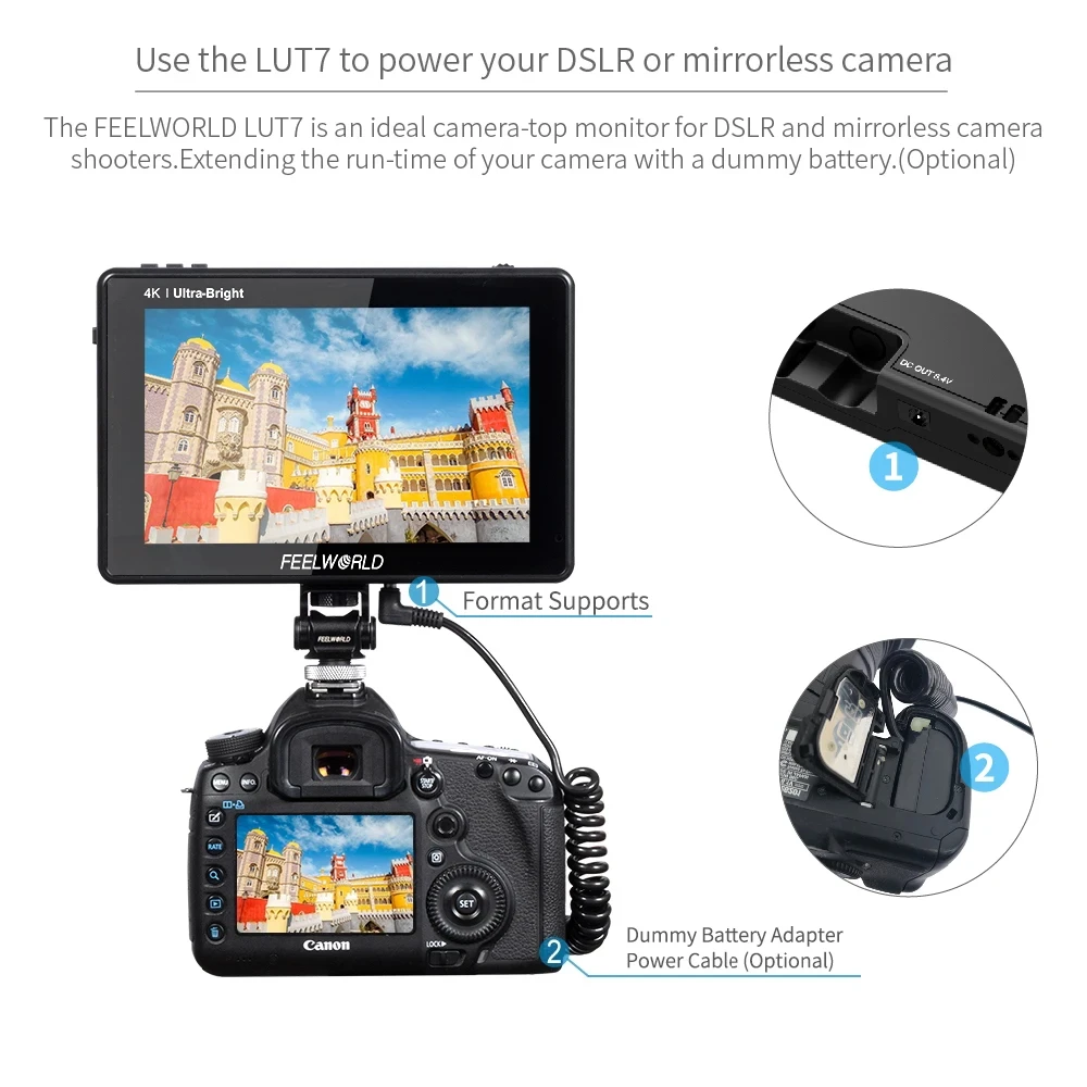 Фото 7-дюймовый Ультраяркий сенсорный экран FEELWORLD LUT7 2200nits для цифровой зеркальной камеры, полевой монитор 3D LUT 1920X120 0 IPS HDR Wavefo №5