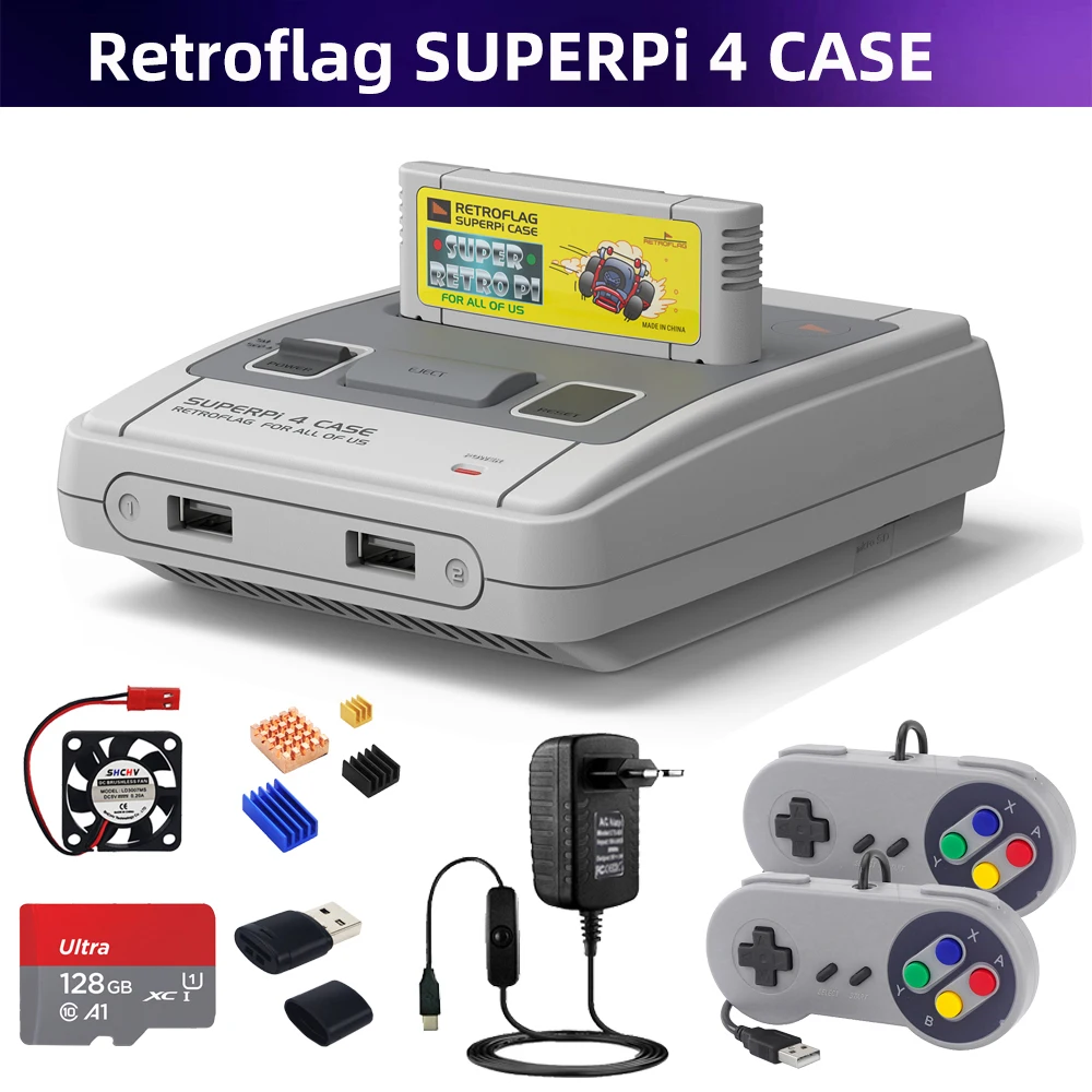 Retroflag SUPERPi 4 Case for Raspberry Pi 4B with Cartridge Safe Shutdown Reset Shell Box for Pi 4 Optioal Fan Heasinks Gamepad