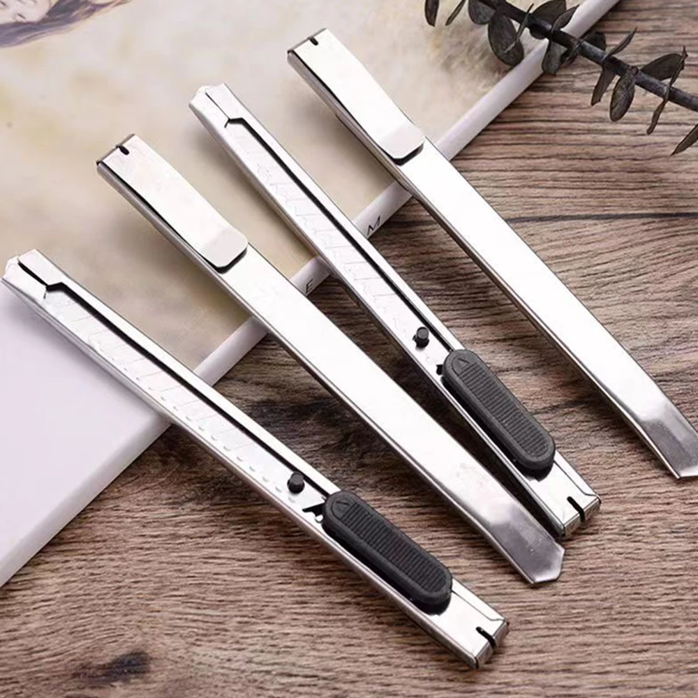 10PCS Retractable Box Cutter 9MM Blade Utility Knife Carbon Steel Self-Locking Design 60 30Degree Cutting Tools Wallpaper Carton