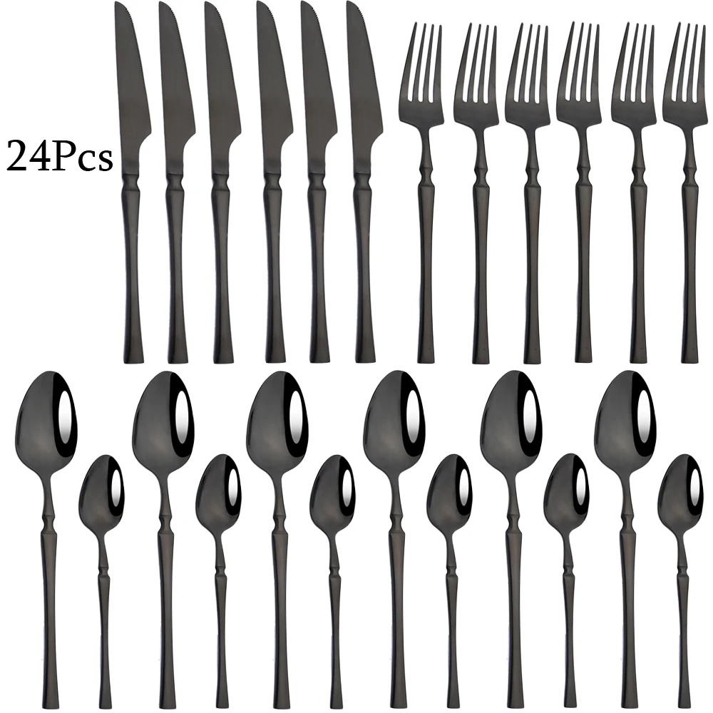 

Zoseil 24Pcs Luxury Black Dinnerware Set Stainless Steel Flatware Cutlery Set Kitchen Fork Knife Spoon Tableware Silverware Set