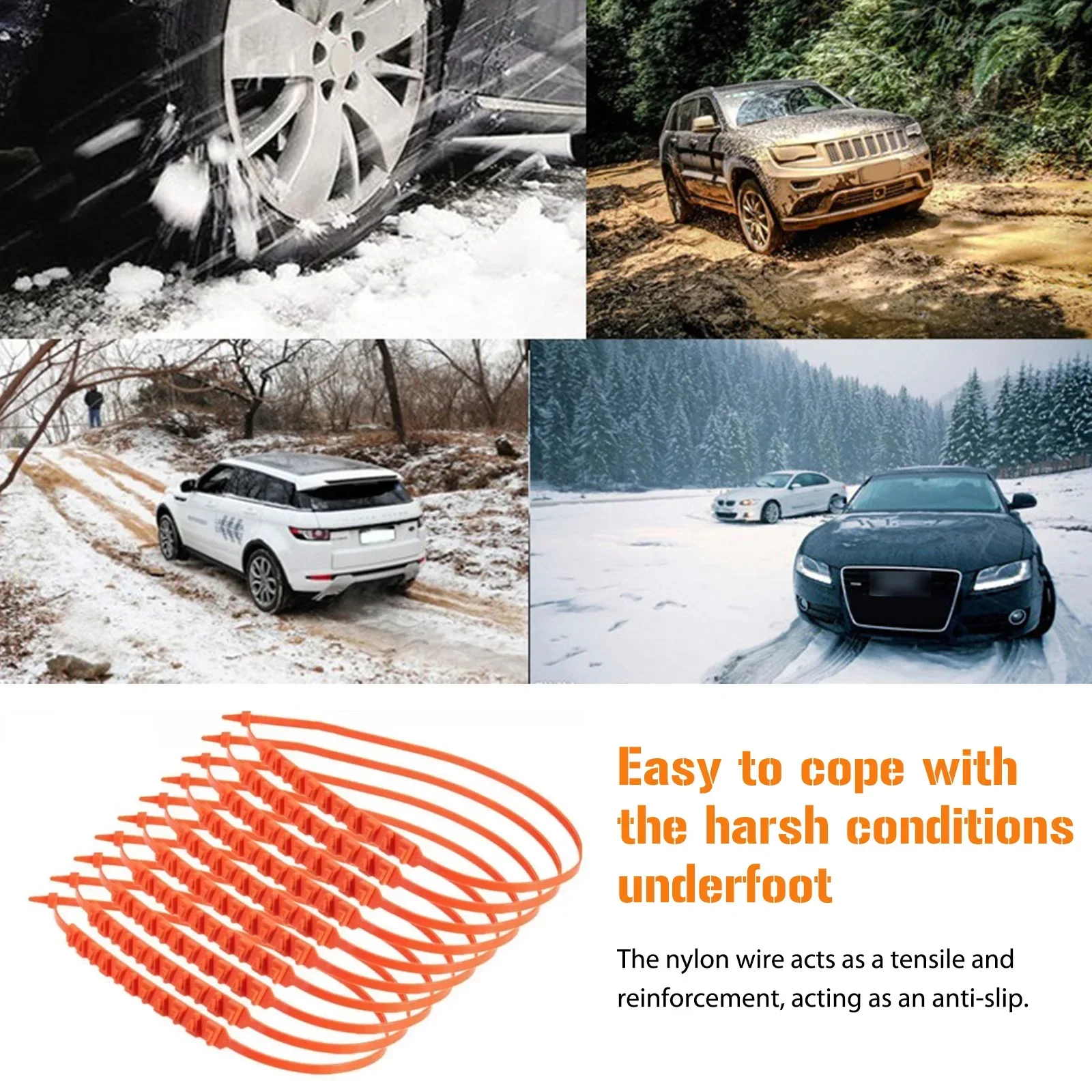 10PCS Car Plastic Anti-slip Chain Tire Anti-slip Ties Snow Mud Emergency Chain For Cars Universal Lockout Artifact