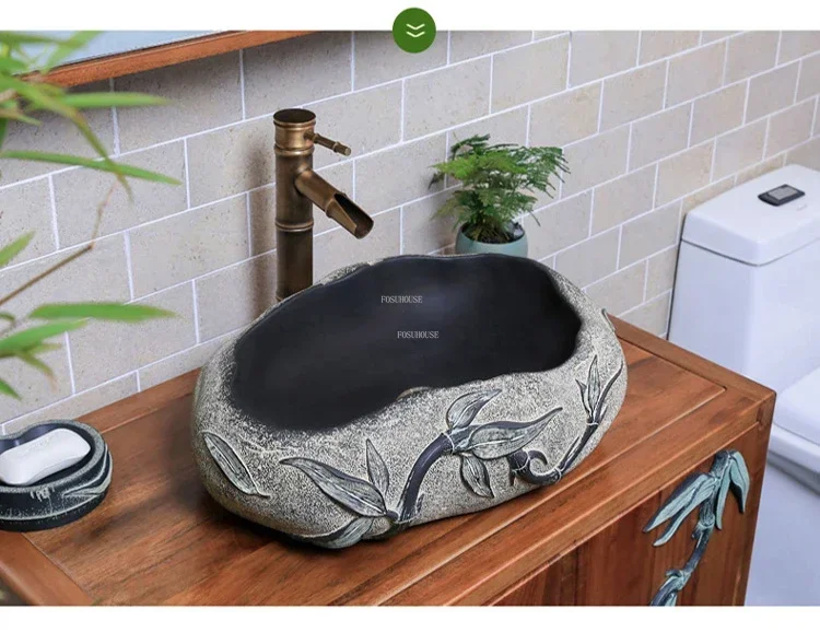 Modern Creative Design Ceramic Basin Bathroom Sinks Household Bathroom Washing Basin Modern Countertop Basin Carving Washbasin
