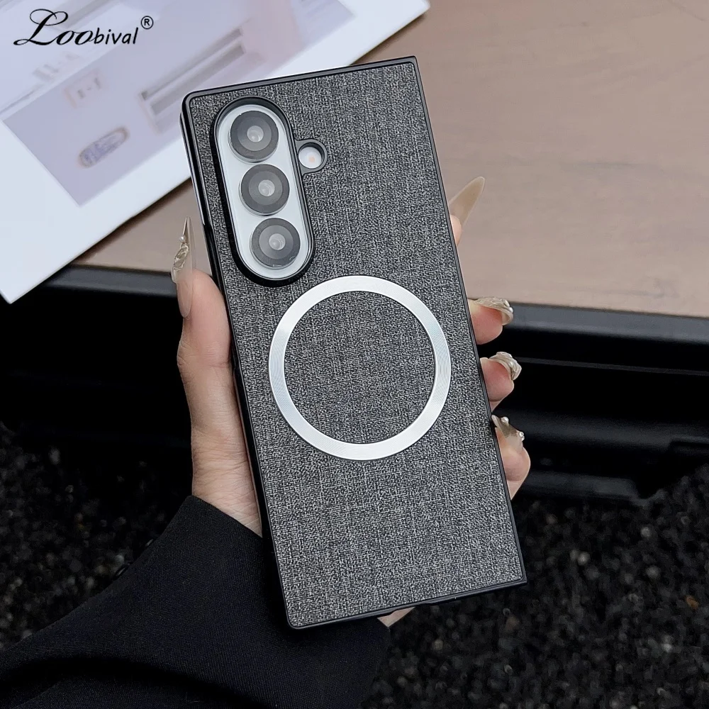 Luxury Fabric Cloth Magnetic Wireless Charging Shockproof Ultra Slim Cover