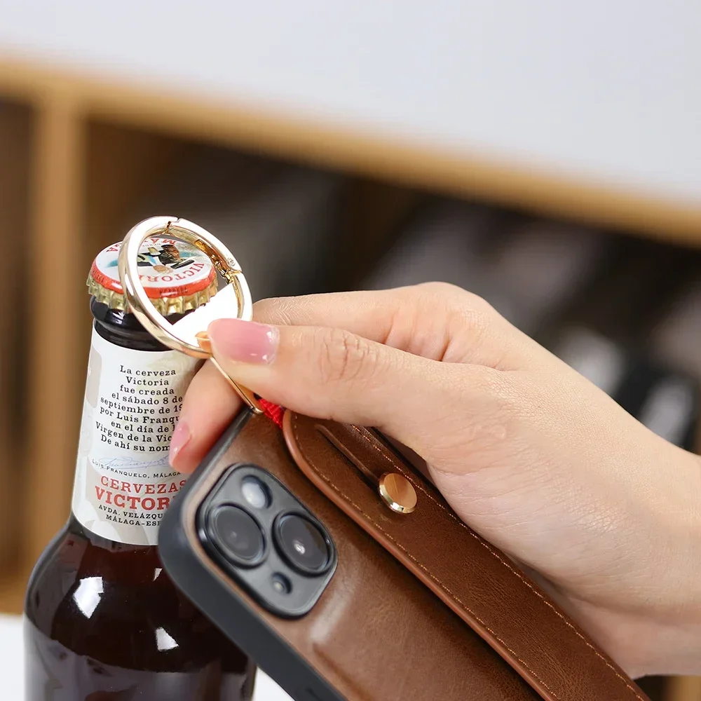 Luxury Leather Stand Case with Wristband and Ring Opener