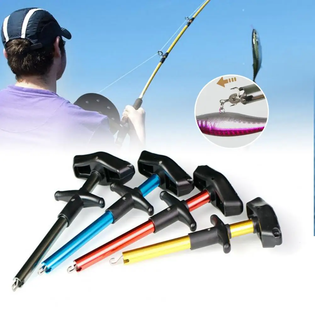 

Разноцветный Съемник крючков, Т-образный, вогнутая, выпуклая ручка, подвесное кольцо, съемник рыболовных крючков для рыбалки