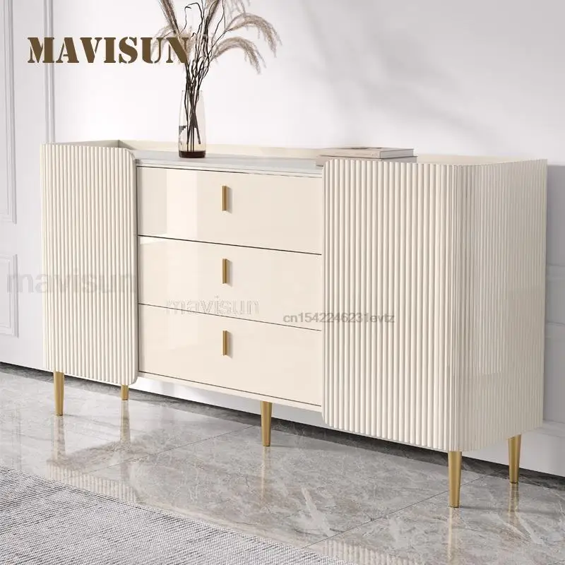 European Style Cupboard With Lid Drawer Cabinet Buffet Tables in Ivory Kitchen Sideboard Furniture Rock Slate Entrance Cabinet