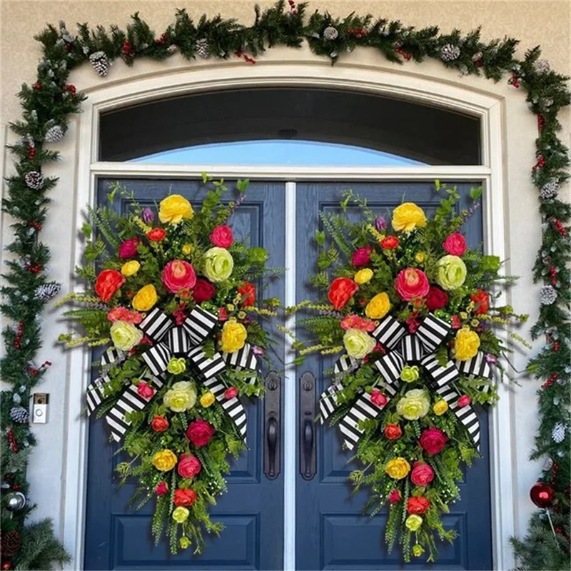 

Hanging Wreath Simulation Flower Leaf Festival Prop Yard Fence Wall Pendent Decoration Garlands